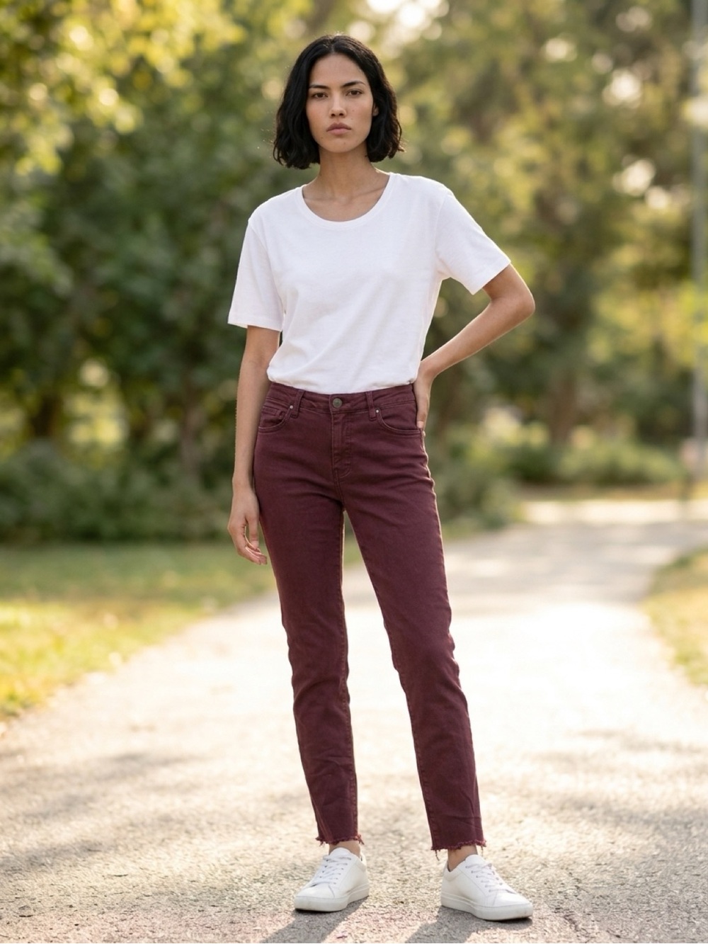 KUT from the Kloth Reese High Rise Fab Ab Ankle Straight Jeans | Wine, Sz 0